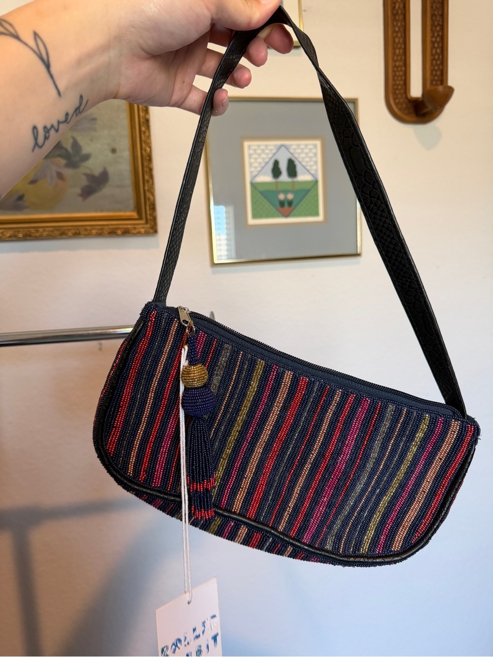 NWT Roller Rabbit beaded shoulder bag purse